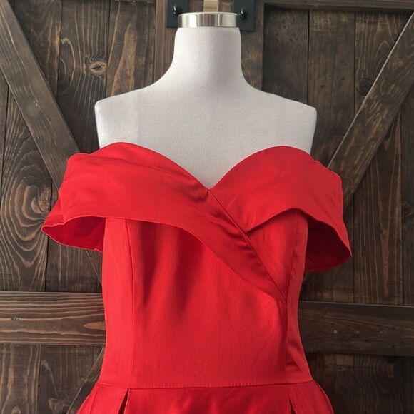 Red Ball Gown Prom Dress Off The Shoulder With z Pockets Long Prom Dress - Picture 5 of 15